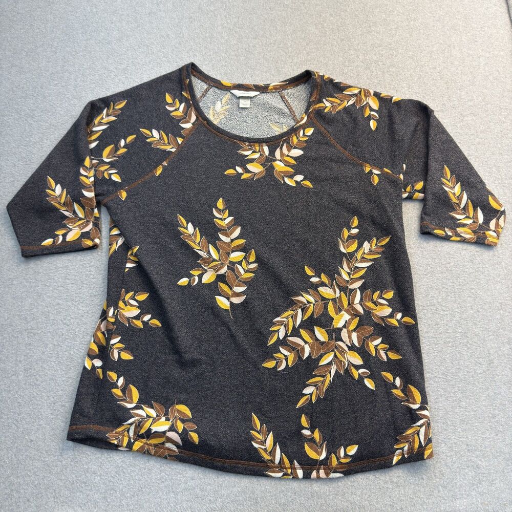 CJ Banks Shirt Womens 1X 3/4 Sleeve Floral Round Neck Preppy Fall